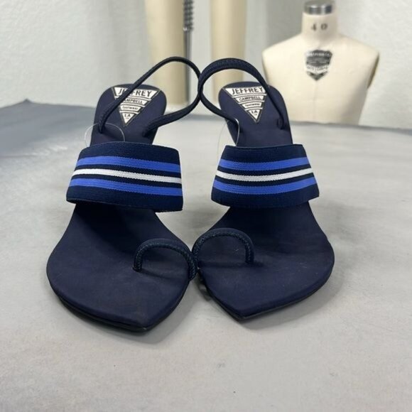 Jeffrey Campbell Striped Goalie Toe Strap Pointy Toe High Heel Sandals - Picture 3 of 8